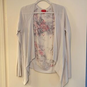 Elle Soft Gray Lightweight Cardigan with Floral Back Accent, size M